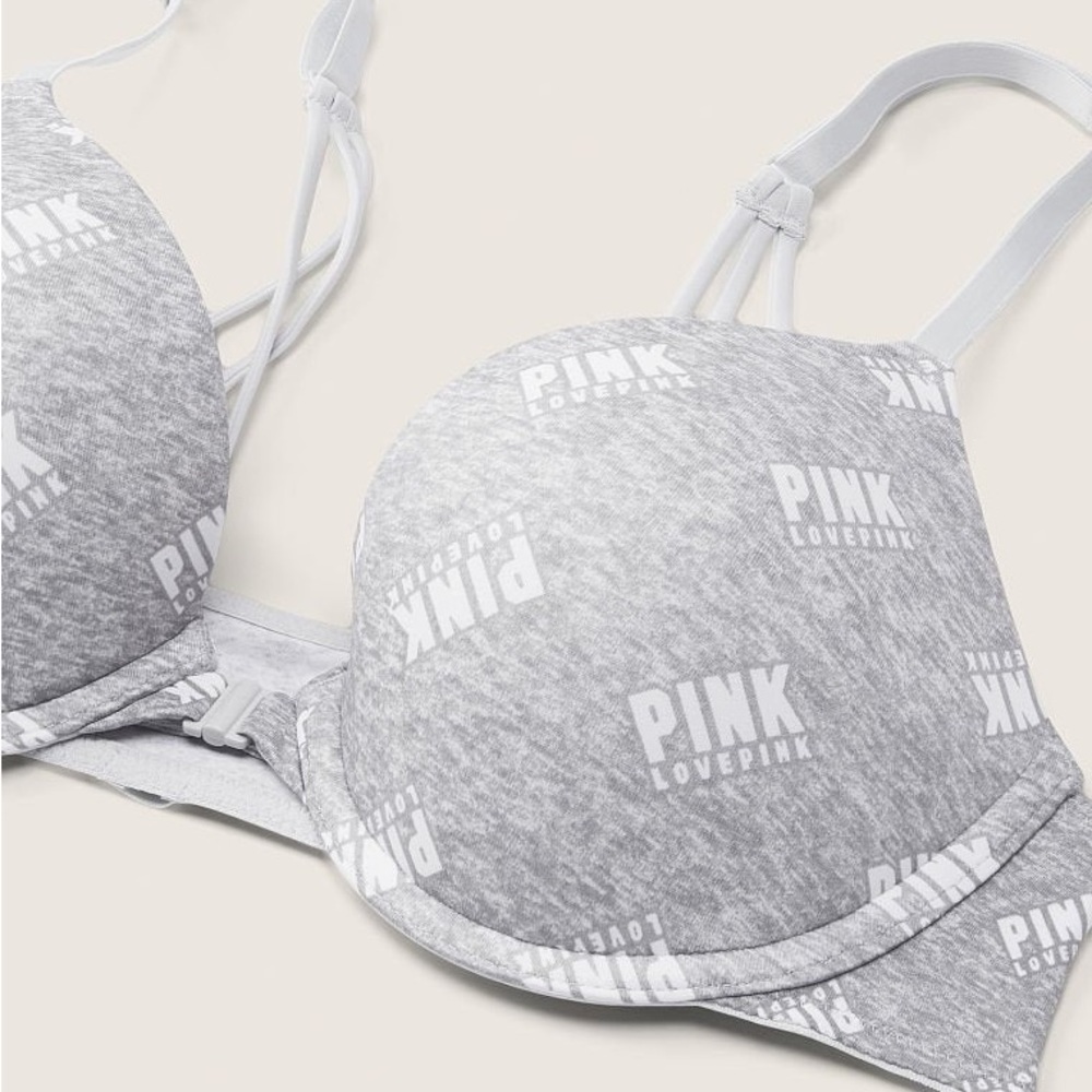 PINK White&Gray Bra Set with 32D Push Up Bra & Matching High Waist Medium Panty